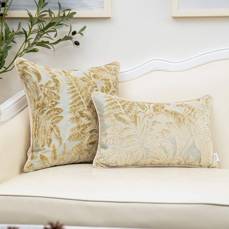 Alerfa 12 x 20 Inch Beige Rectangle Maple Leaf Pillow Embroidery Cut Velvet Cushion Case Luxury Modern Lumbar Throw Pillow Cover Decorative Pillow for Couch Sofa Living Room Bedroom Car - Image 4